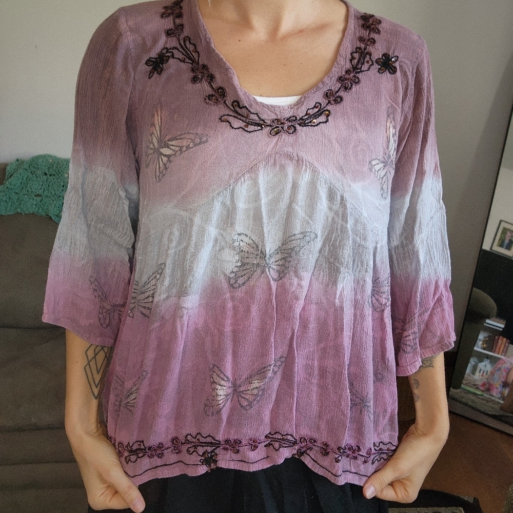 Bohemian Butterfly Embroidered Blouse Size Small/ Medium